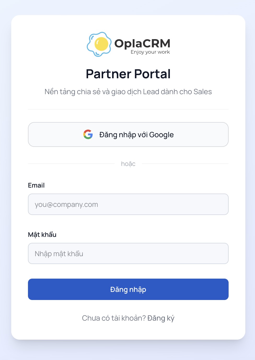 Màn hình đăng nhập Partner Portal
